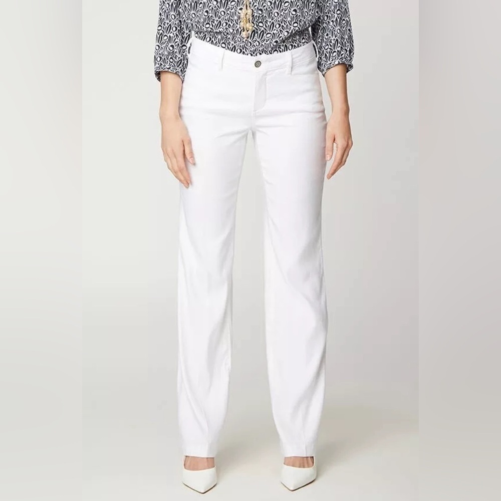 NYDJ The Trouser Optic White Wide Leg Linen Blend Pants Sz 8P